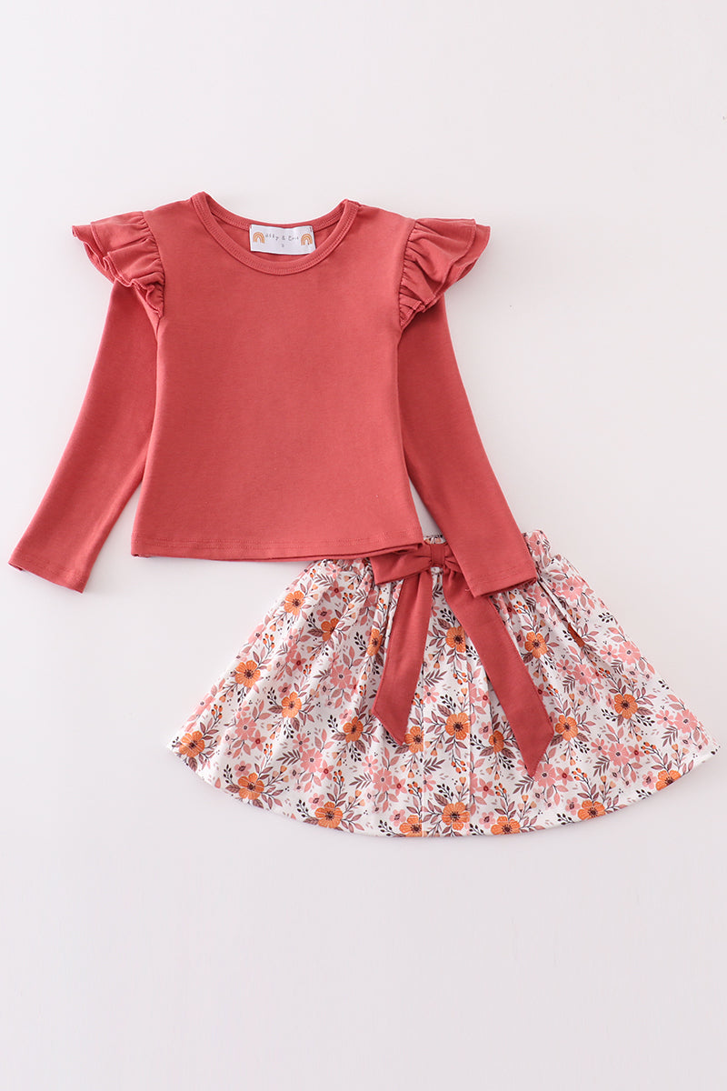 Floral Ruffle Sleeve Skort Set