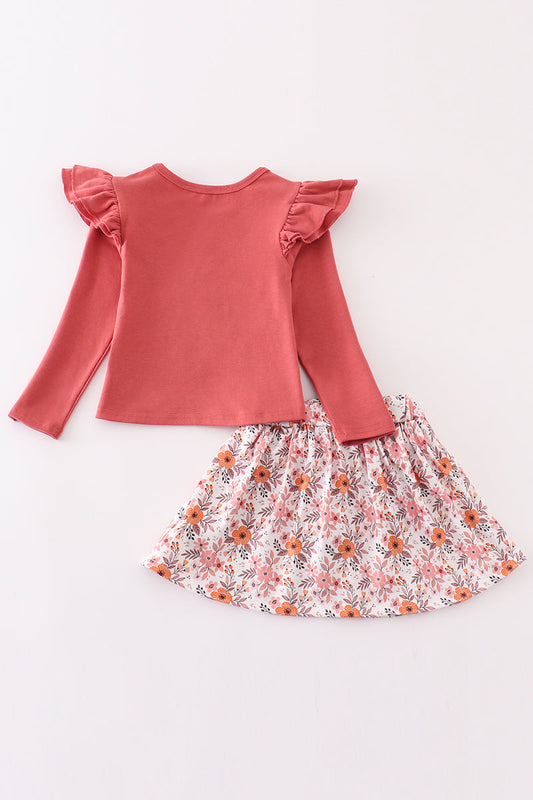 Floral Ruffle Sleeve Skort Set