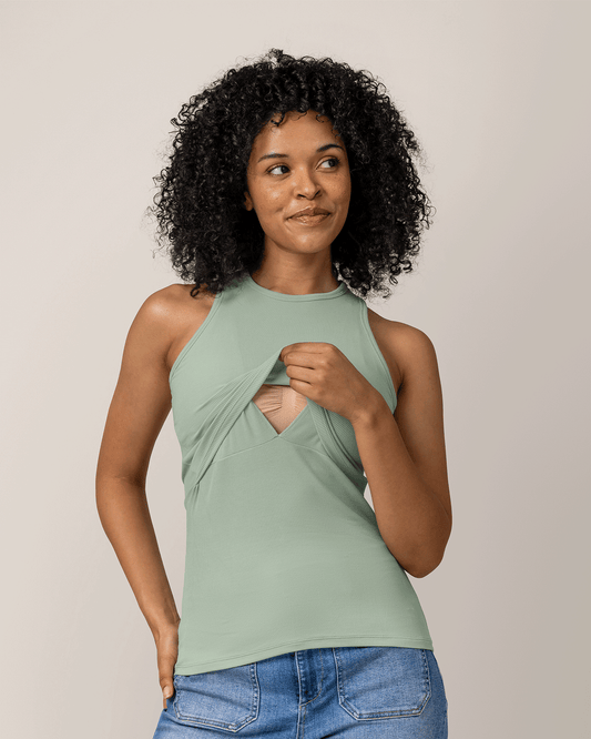 Ribbed Bamboo Racerback Nursing Tank | Aqua Mist