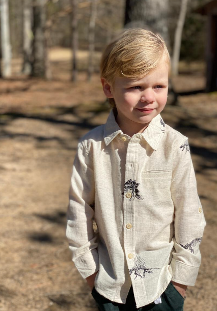 Woven Dino Print Button Down