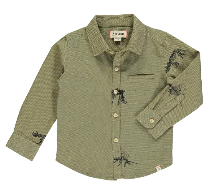 Woven Dino Print Button Down