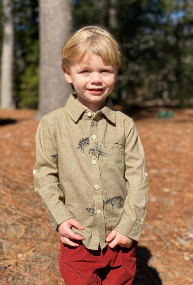 Woven Dino Print Button Down