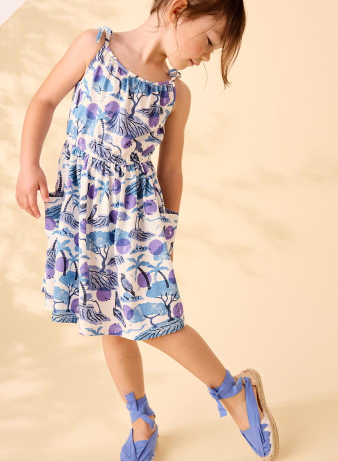 Tie Shoulder Twirl Dress- Costa Brava