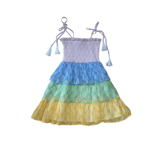 Smock Bodice Tiered Dress