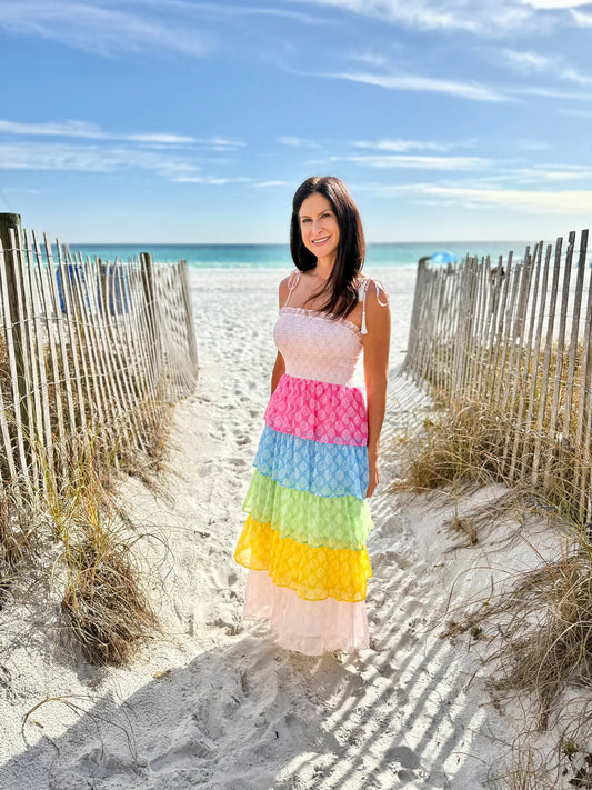 Mommy Matching Smock Bodice Tiered Dress in Block Print