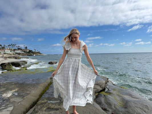 Polly Dress -Blue Plaid Seersucker