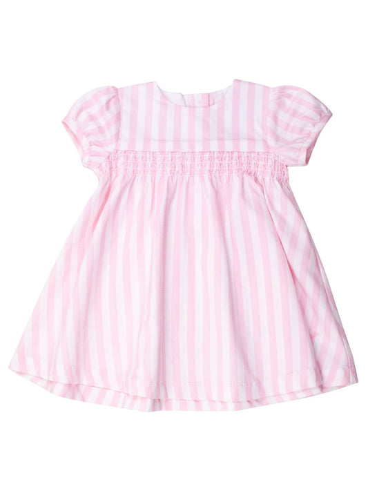 Girls Baby Pink Stripe Stripe Puff Sleeve Smocked Dress