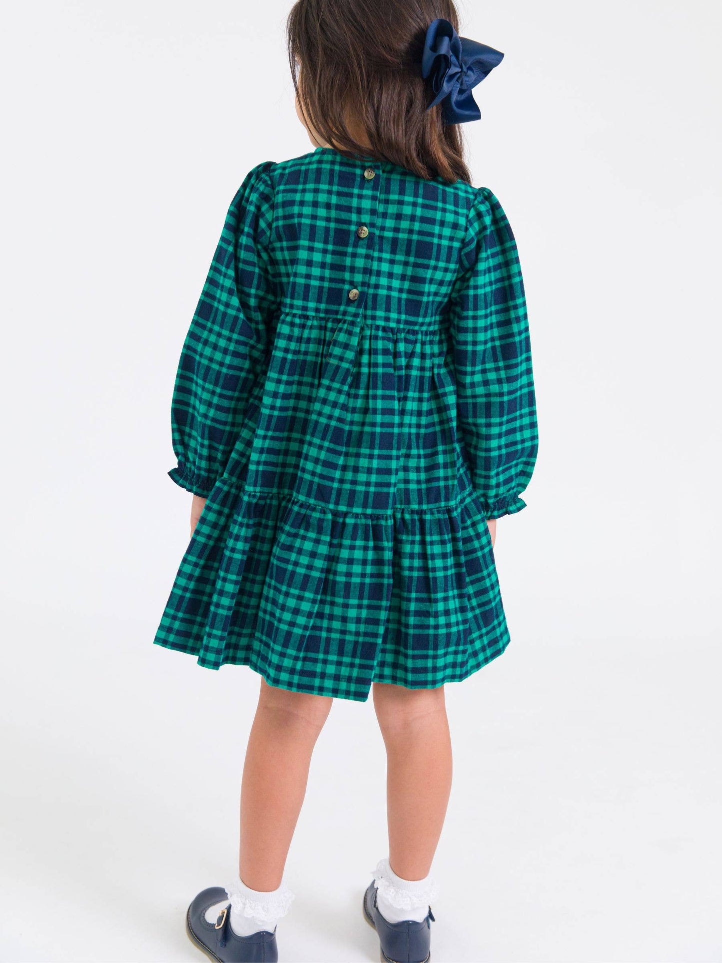Girls Hayden Plaid Woven Long Sleeve Tiered Twirl Dress