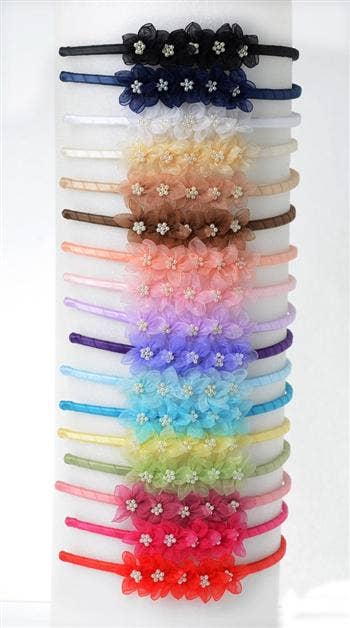 Organza Flower Headband with Pearl Detailing