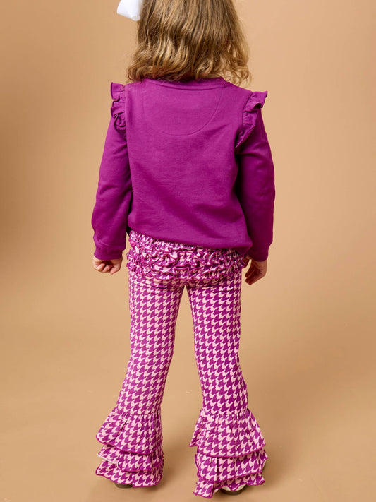 Toddler Girls Plum Tart Houndstooth Ruffle Flare Pants with Signature Rear Ruffles