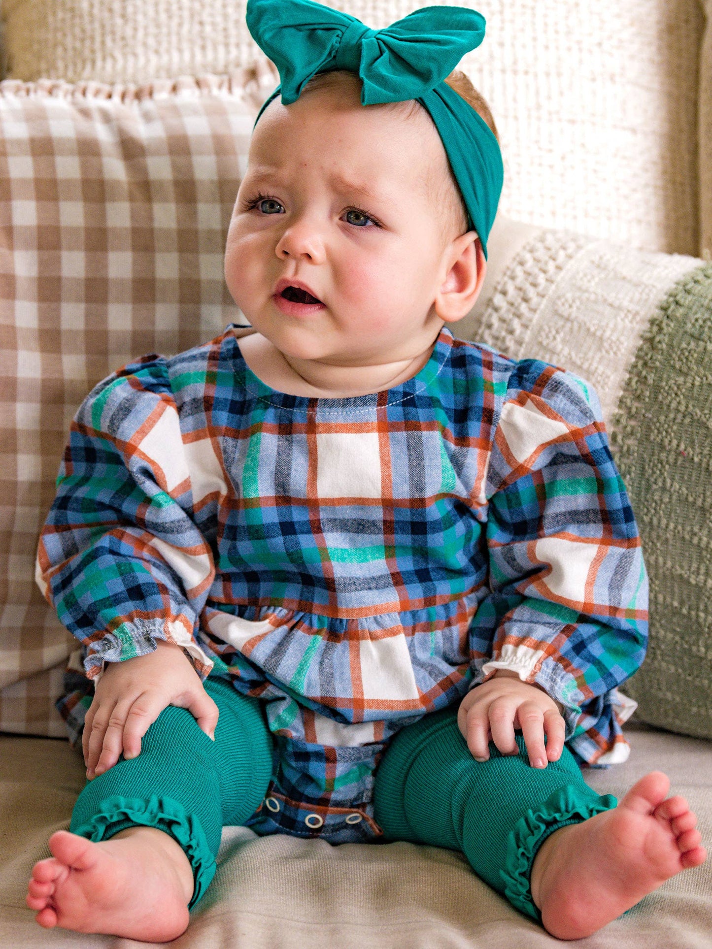 Peyton Plaid Woven Long Sleeve Bubble Romper