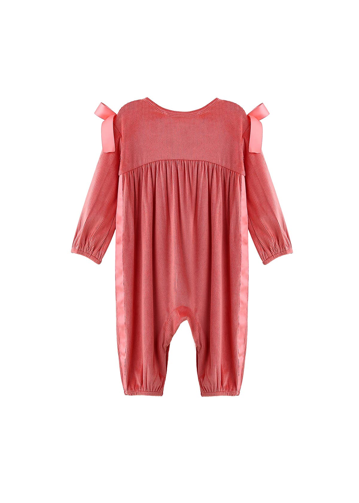 Poppy Rose Long Sleeve Solid Ribbon Tie Bubble Romper