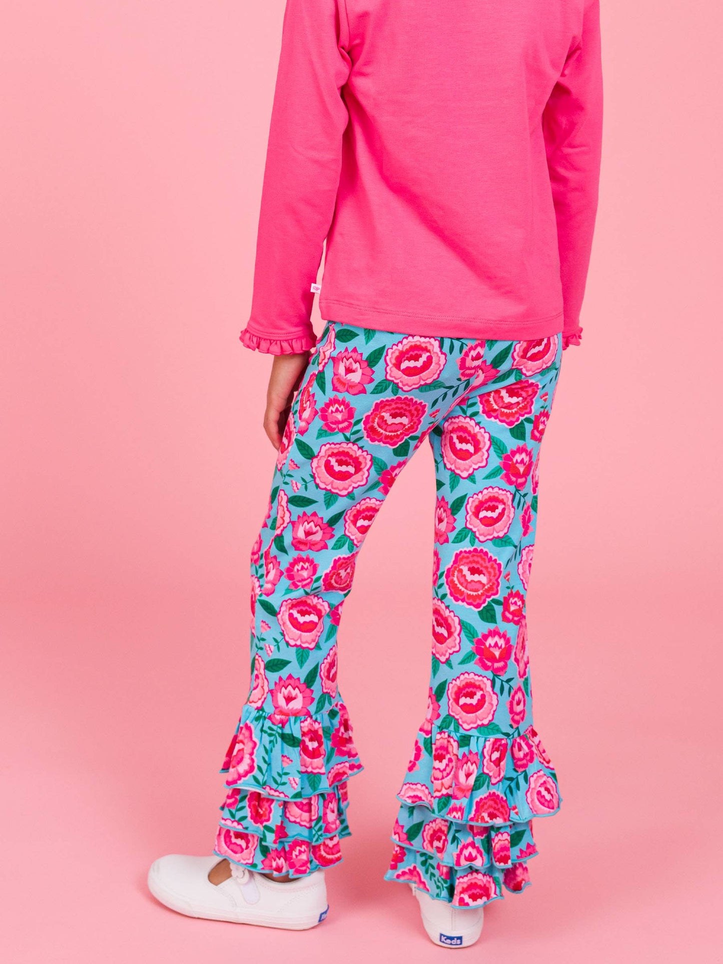 Girls Bright Blossoms Ruffle Flare Pants