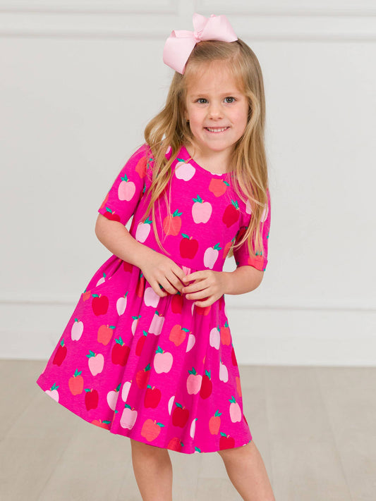 Girls Apple of My Eye Short Sleeve Knit Twirl Dress