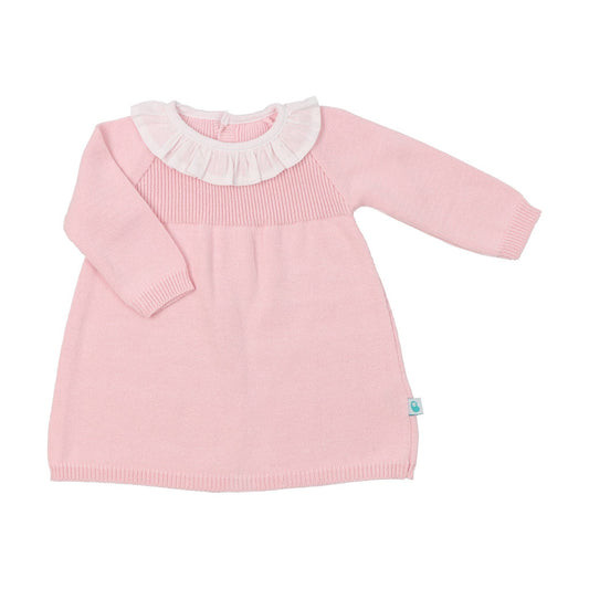Cotton Knit Baby Dress with Ruffle Collar
