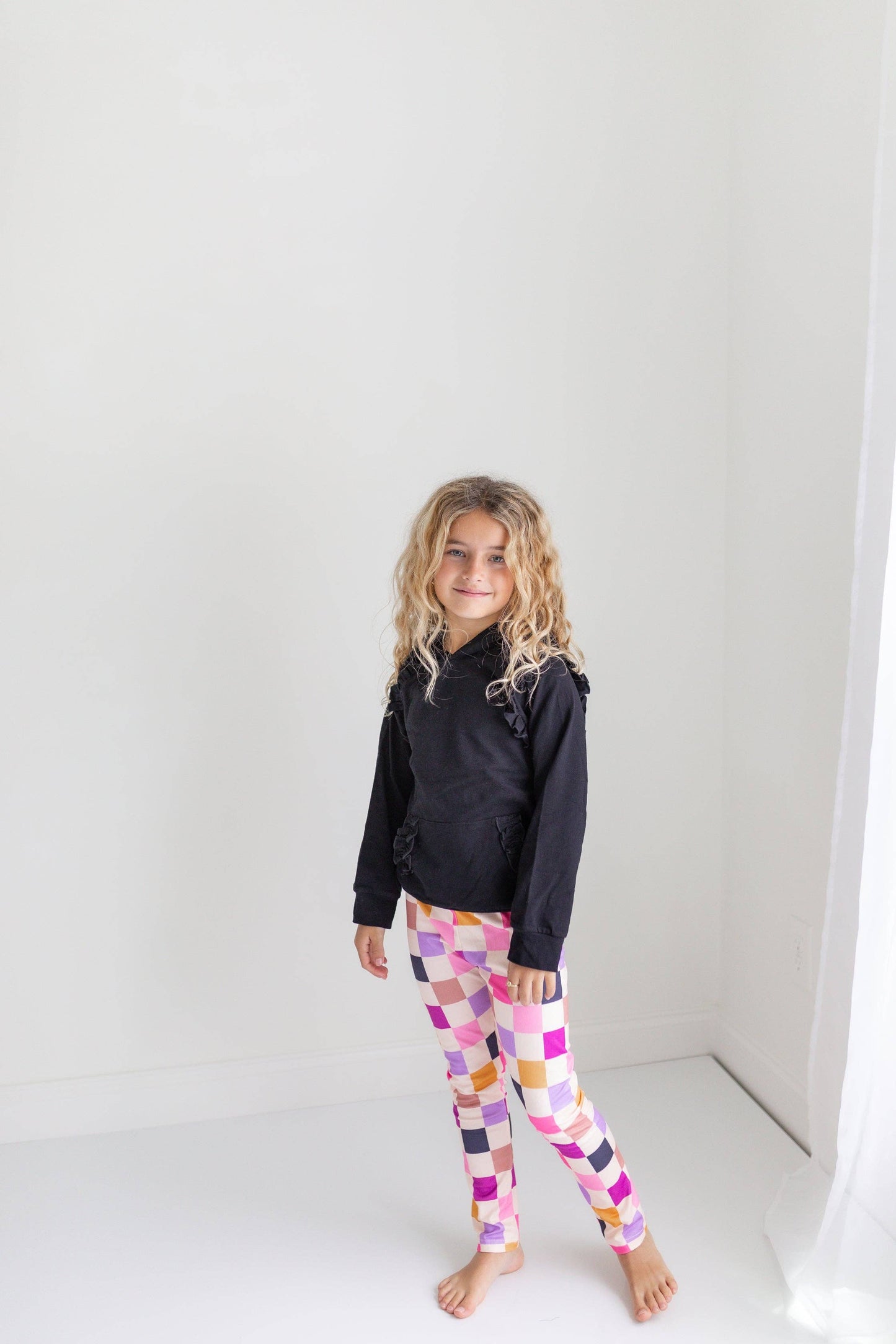 Ruffle Hoodie & Checkered Leggings Fall Set