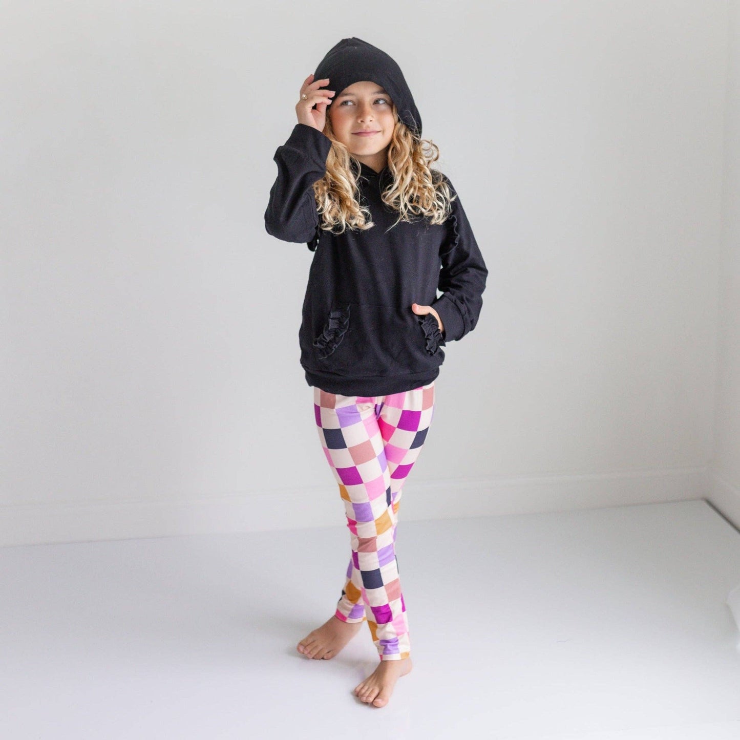 Ruffle Hoodie & Checkered Leggings Fall Set