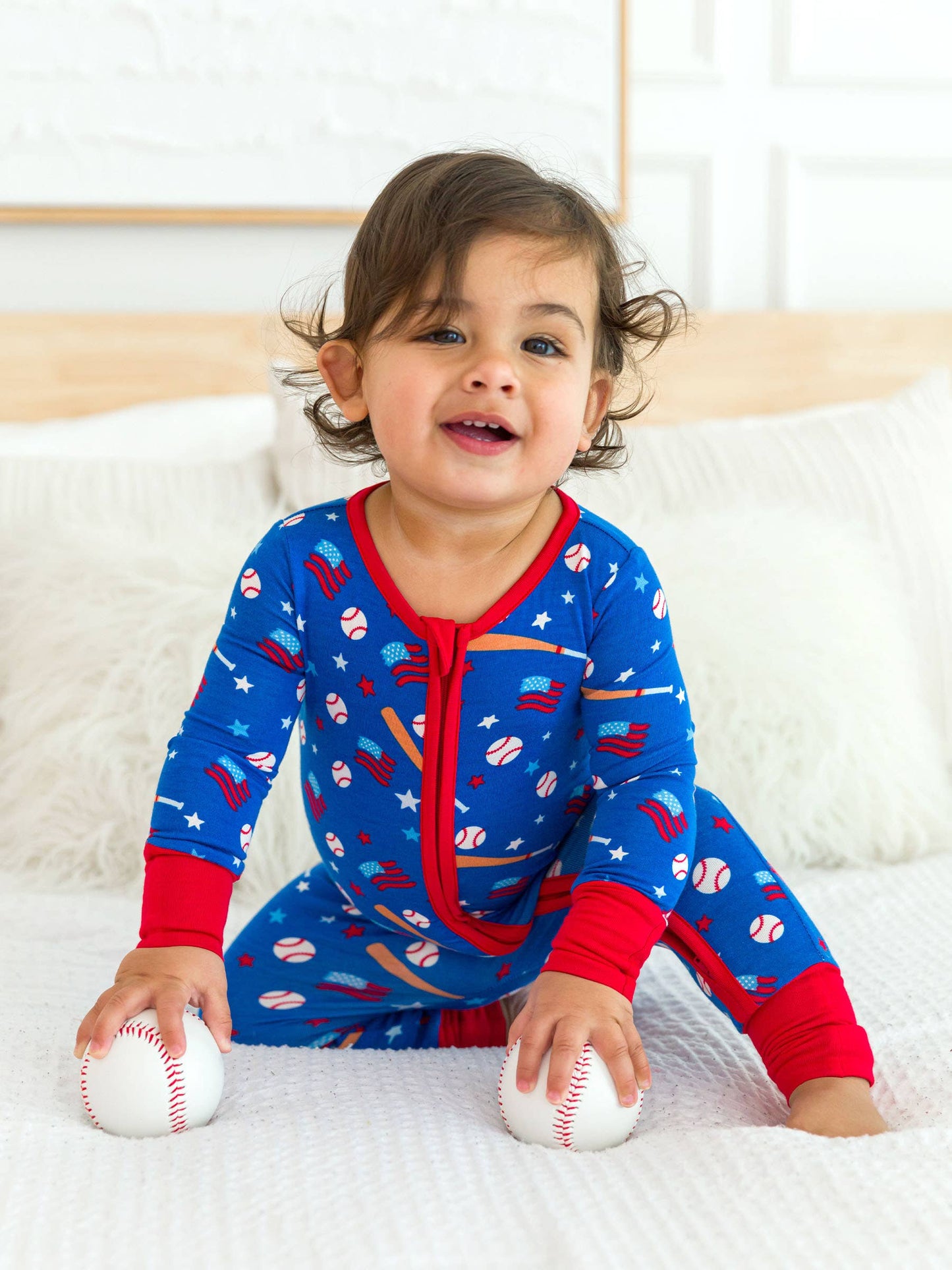 Baby Boys Play Ball Baseball Convertible One Piece Pajamas