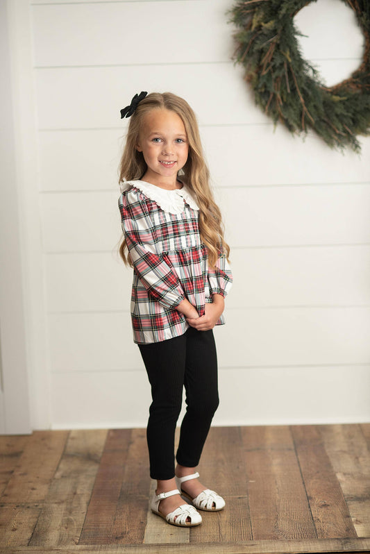 Kids Plaid Smocked Holiday Button Back Two Piece Set