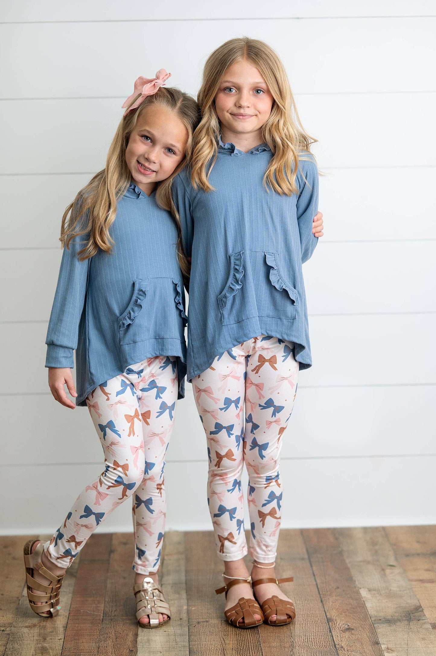 Girls Blue Ruffle Hi-Lo Hoodie & Coquette Bow Legging Set