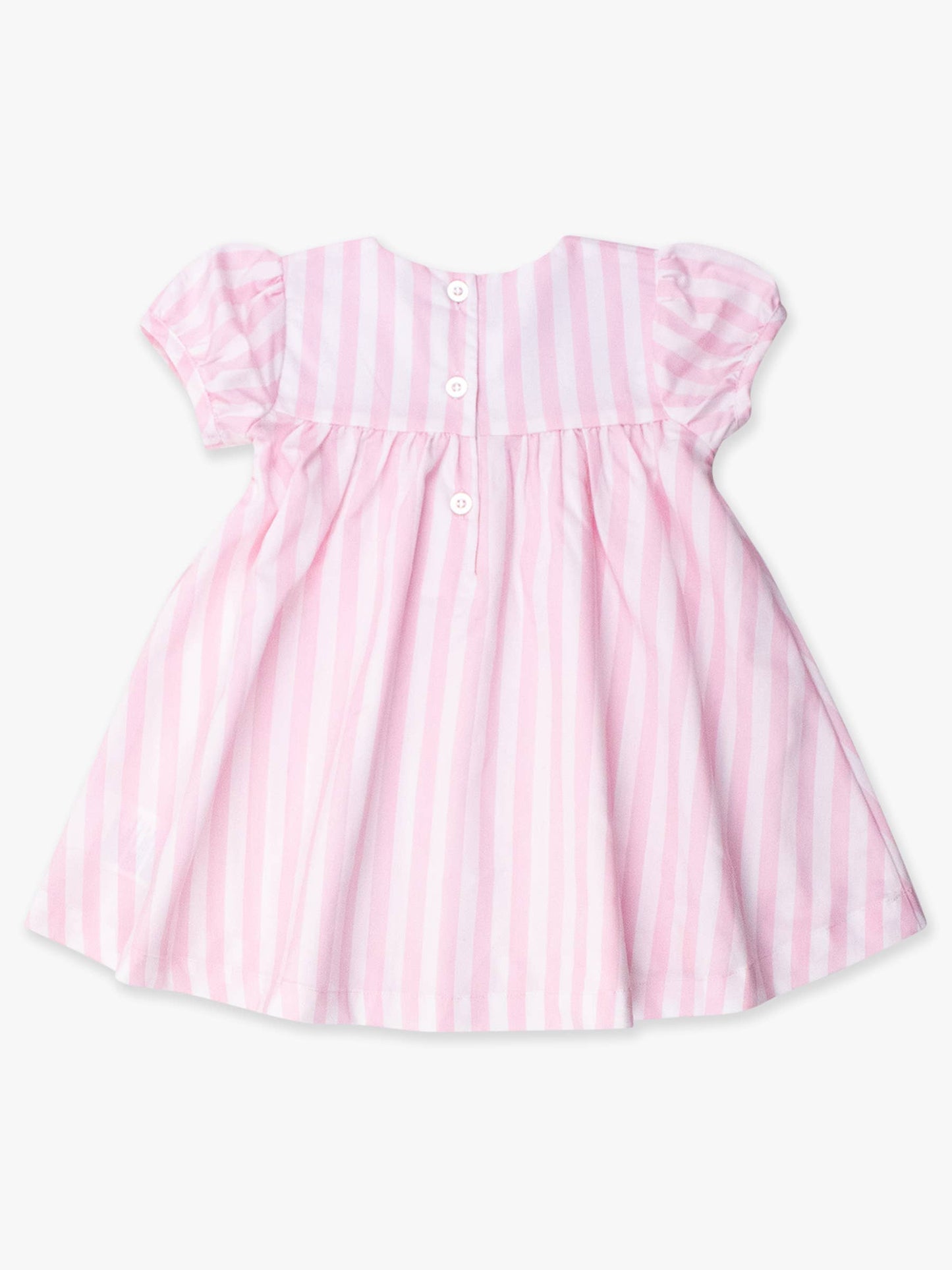 Girls Baby Pink Stripe Stripe Puff Sleeve Smocked Dress