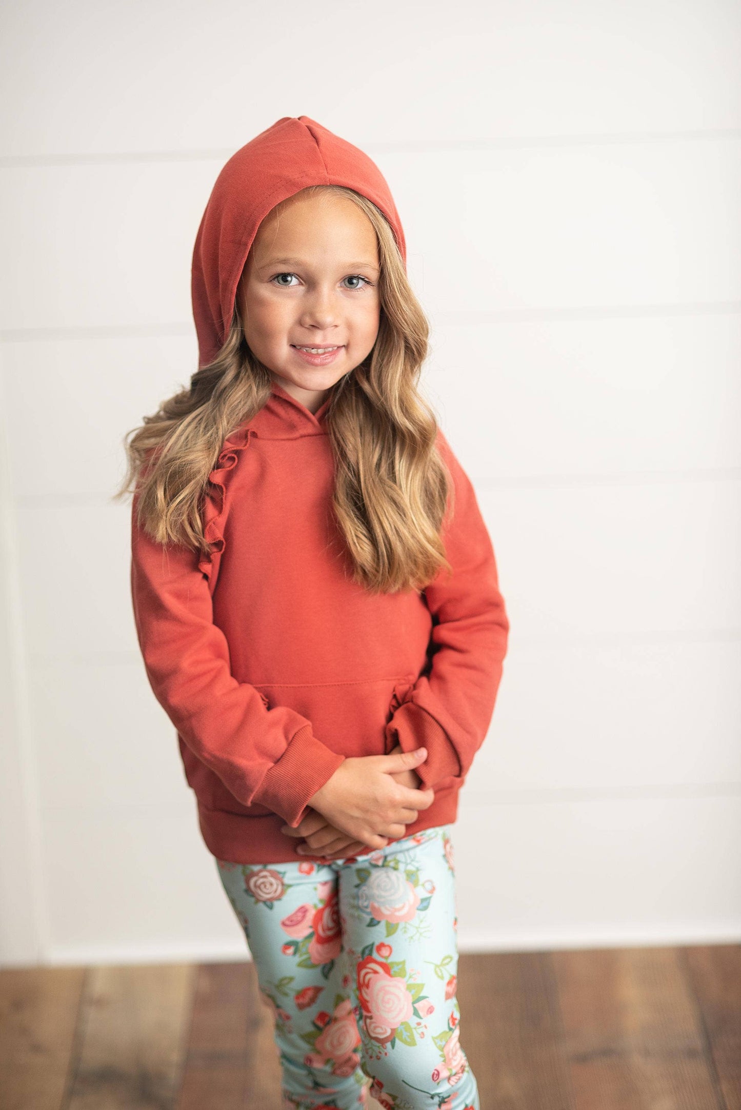 Rust Pocket Ruffle Hoodie Shirt & Leggings Fall Set