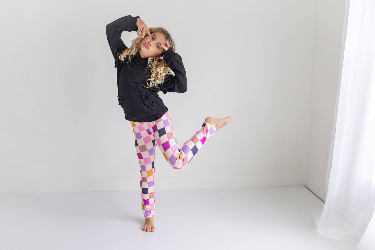 Ruffle Hoodie & Checkered Leggings Fall Set