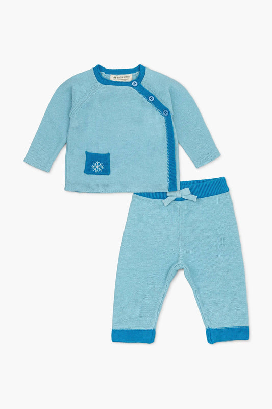 Little Darling Knit Top + Bottom - Blue Snowflake on Blue