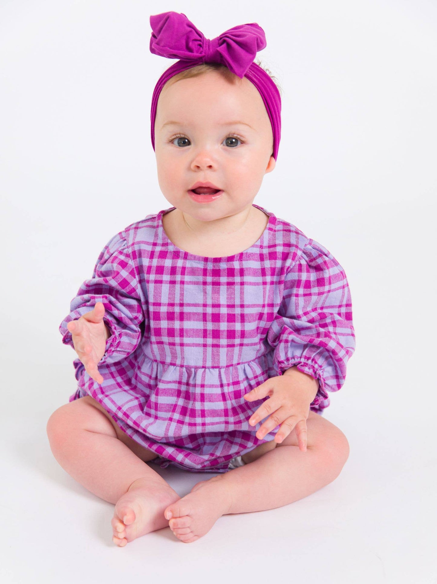 Harper Plaid Woven Long Sleeve Bubble Romper
