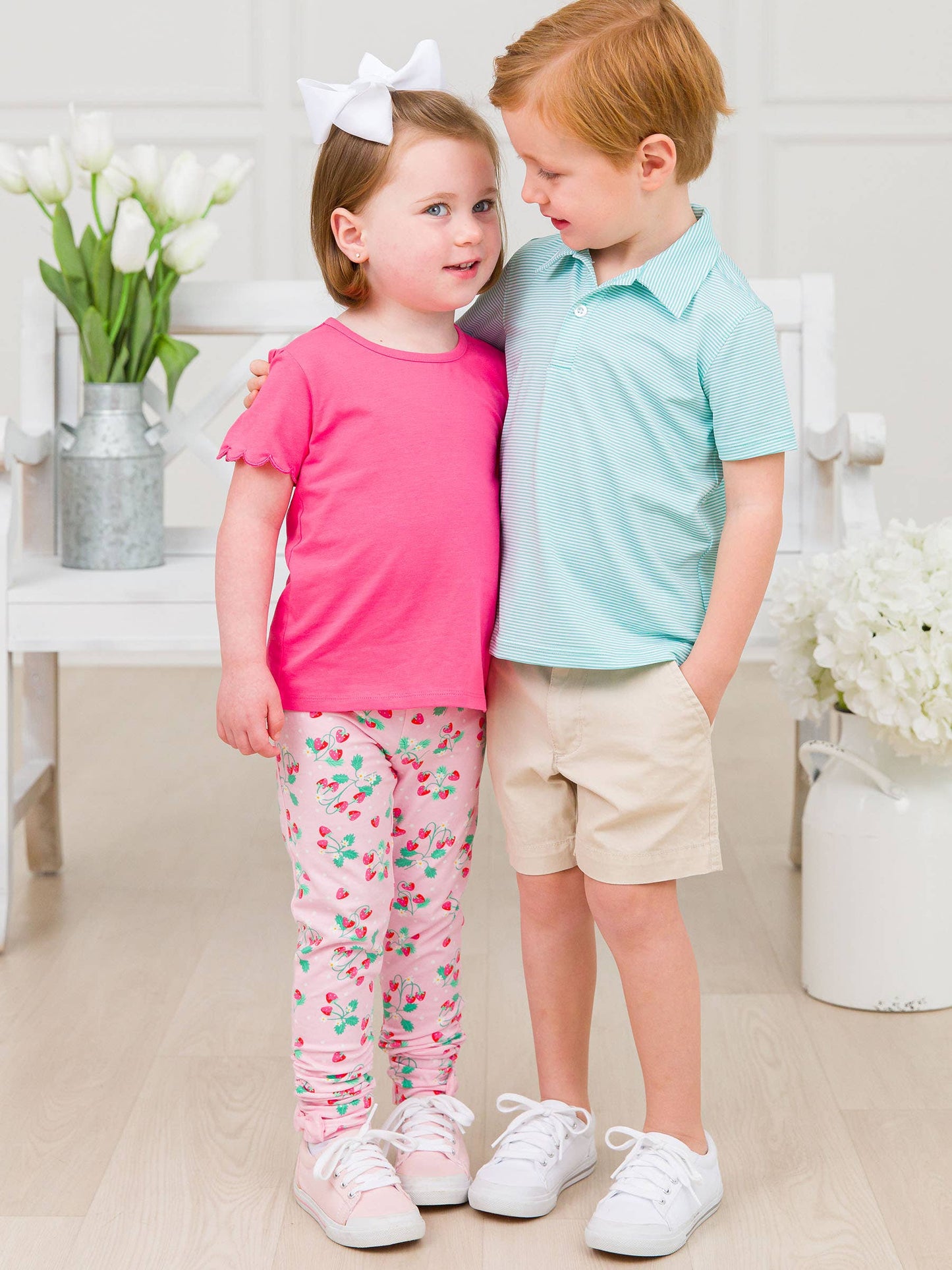 Girls Sweet As Strawberries Ruched Bow Leggings