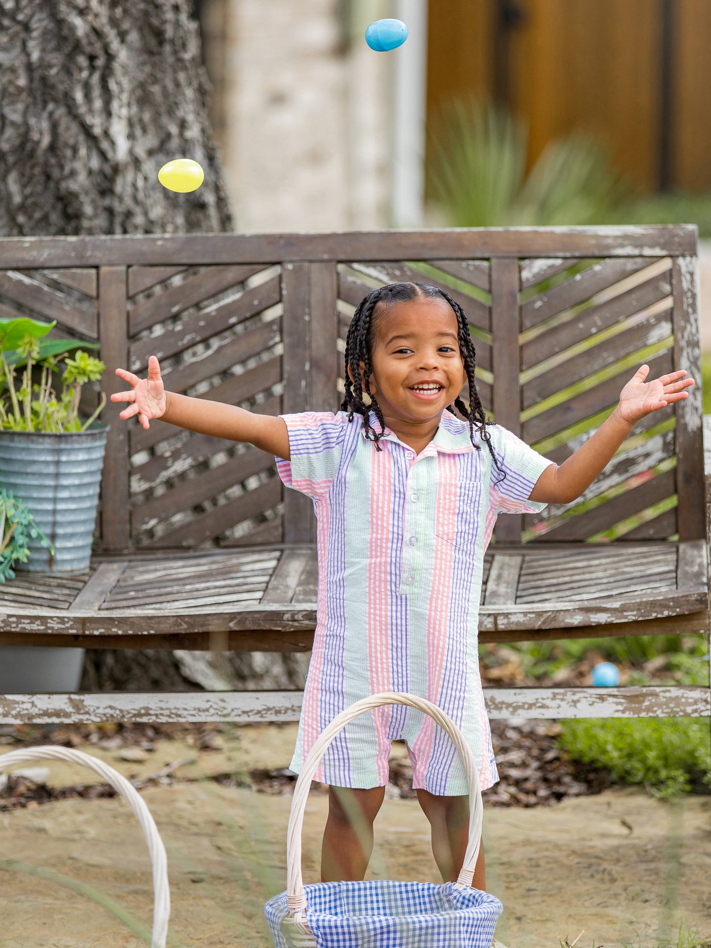 Baby Boys Multi-color Seersucker Short Sleeve Woven Button-Up Romper