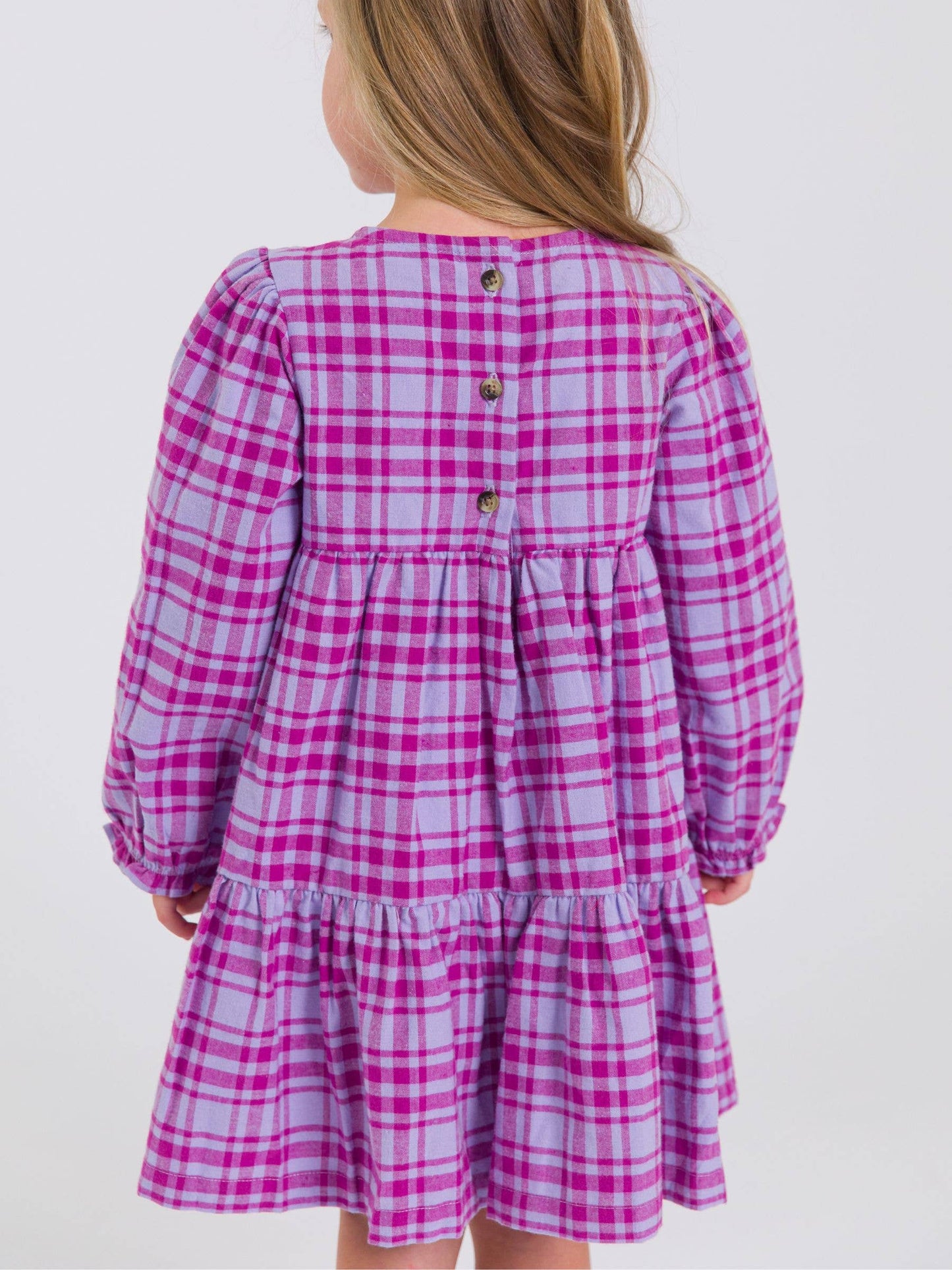 Girls Harper Plaid Woven Long Sleeve Tiered Twirl Dress