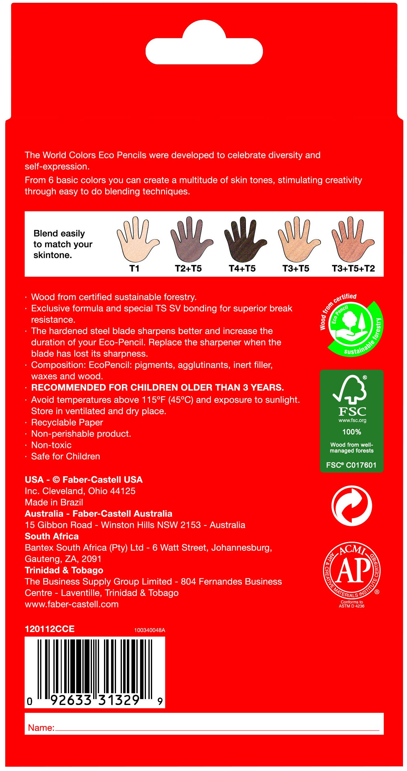 World Colors - 15 Colored Pencils with Skin Tones EcoPencils