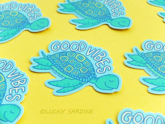 Sea Turtle Good Vibes, Happy Ocean Life Vinyl Sticker