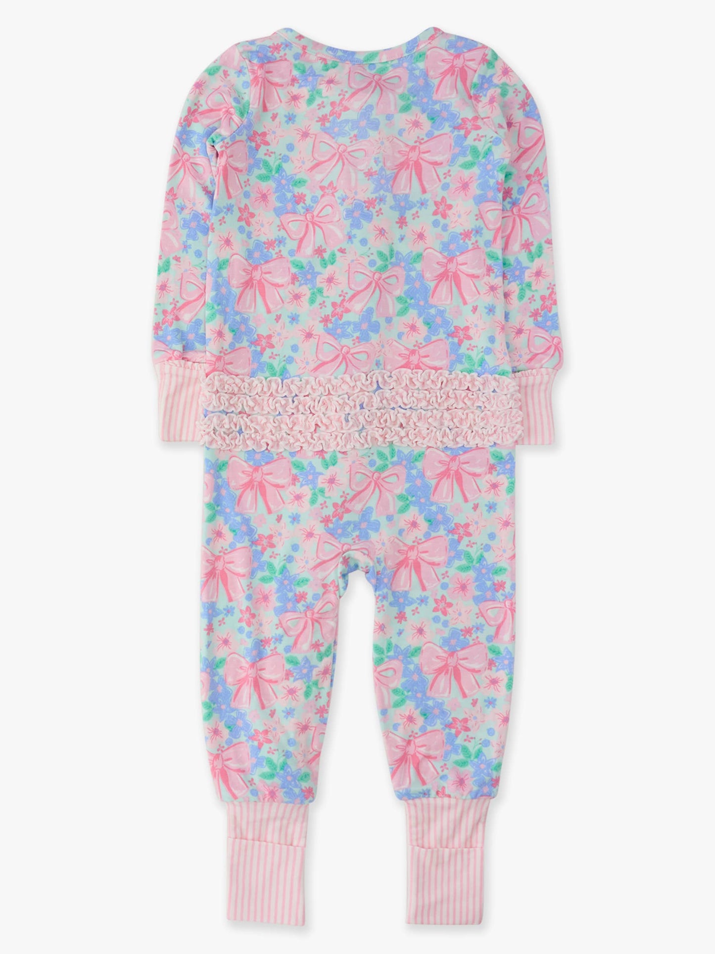 SoftSnooze™ Baby Girls Bamboo Viscose Bow Blooms Convertible Ruffle One Piece Footie Pajama