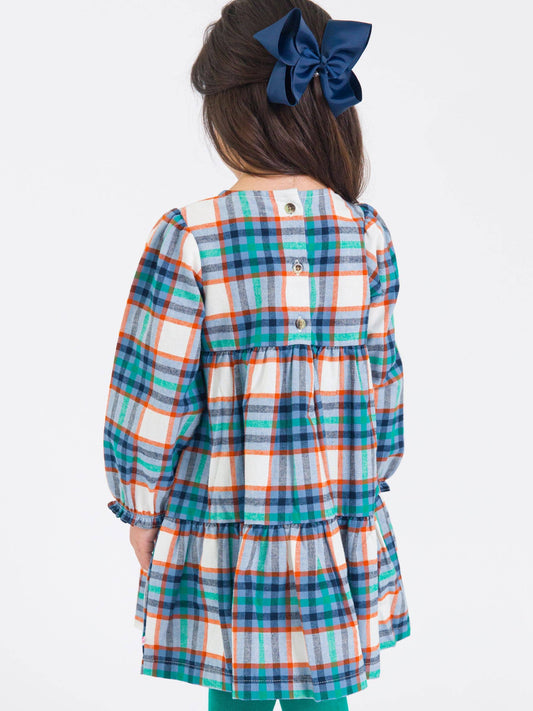 Girls Peyton Plaid Woven Long Sleeve Tiered Twirl Dress