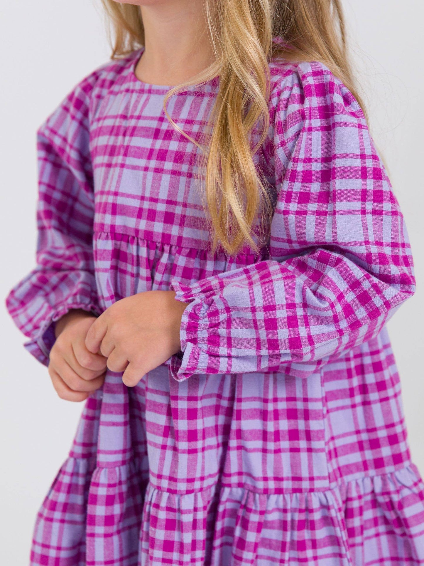Girls Harper Plaid Woven Long Sleeve Tiered Twirl Dress