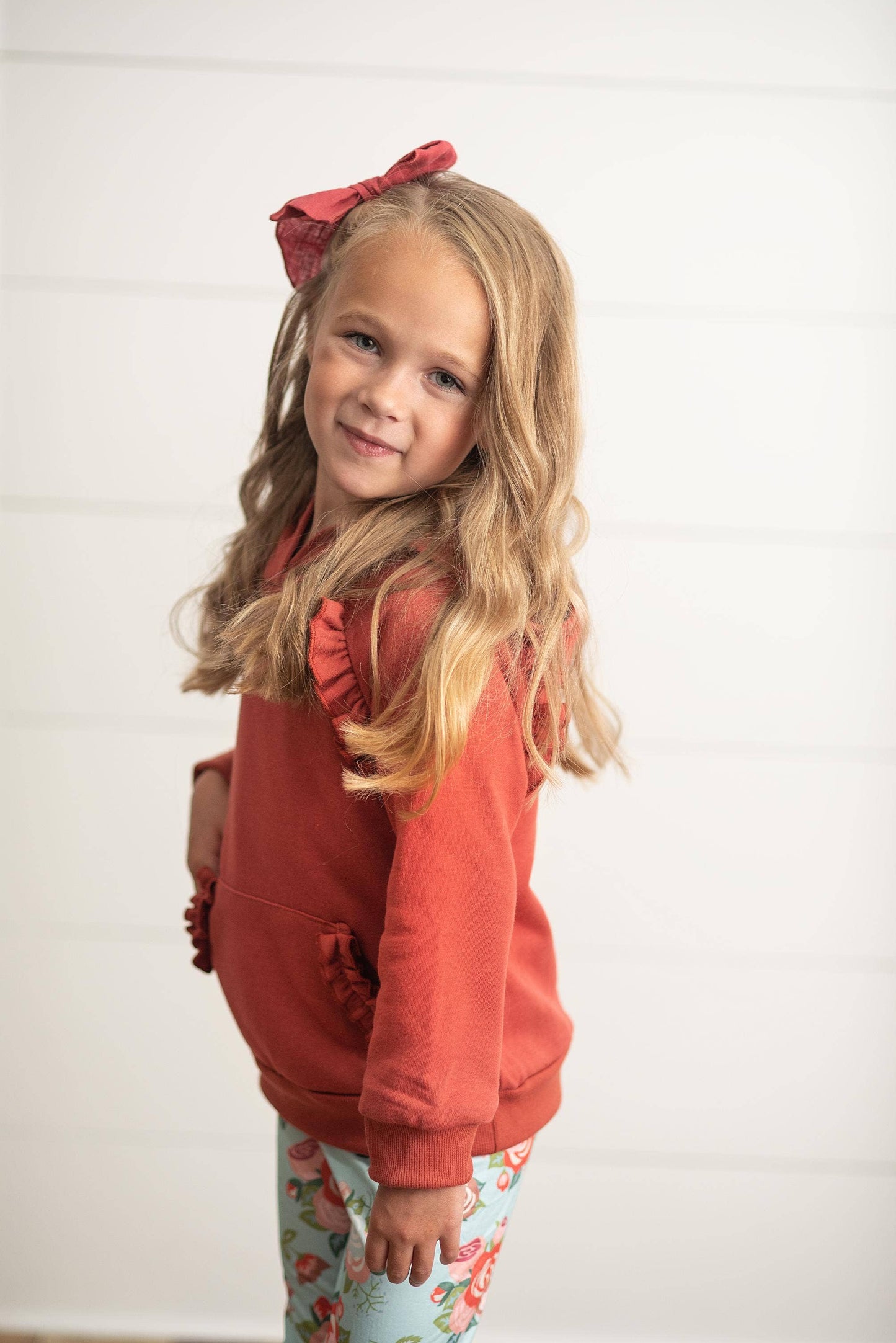Rust Pocket Ruffle Hoodie Shirt & Leggings Fall Set