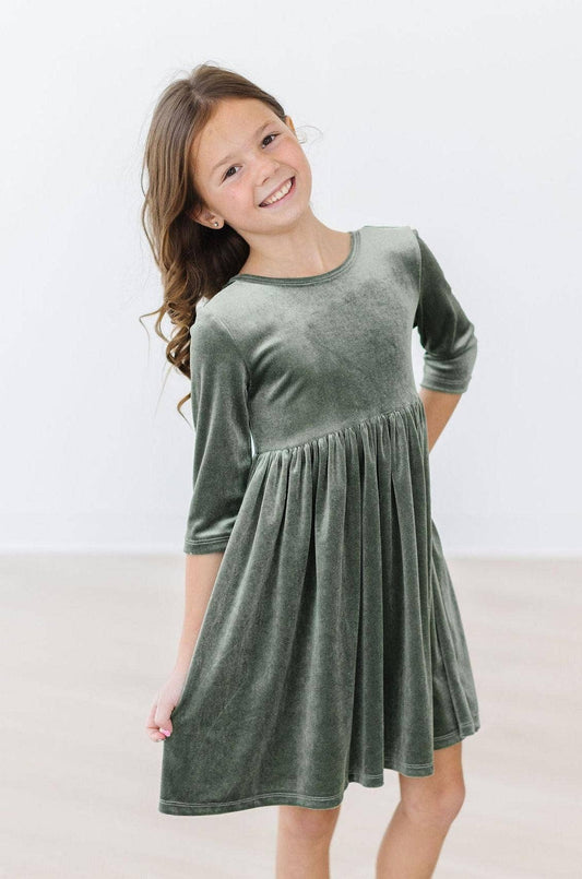 Sage Velvet Twirl Dress