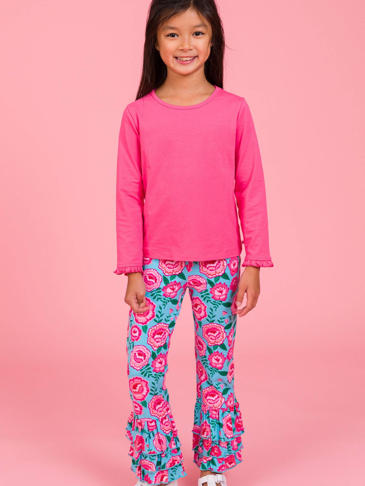 Girls Bright Blossoms Ruffle Flare Pants