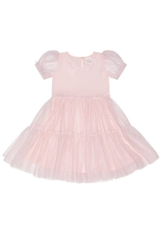 PUFF SLEEVE MESH TIERED TWIRL DRESS