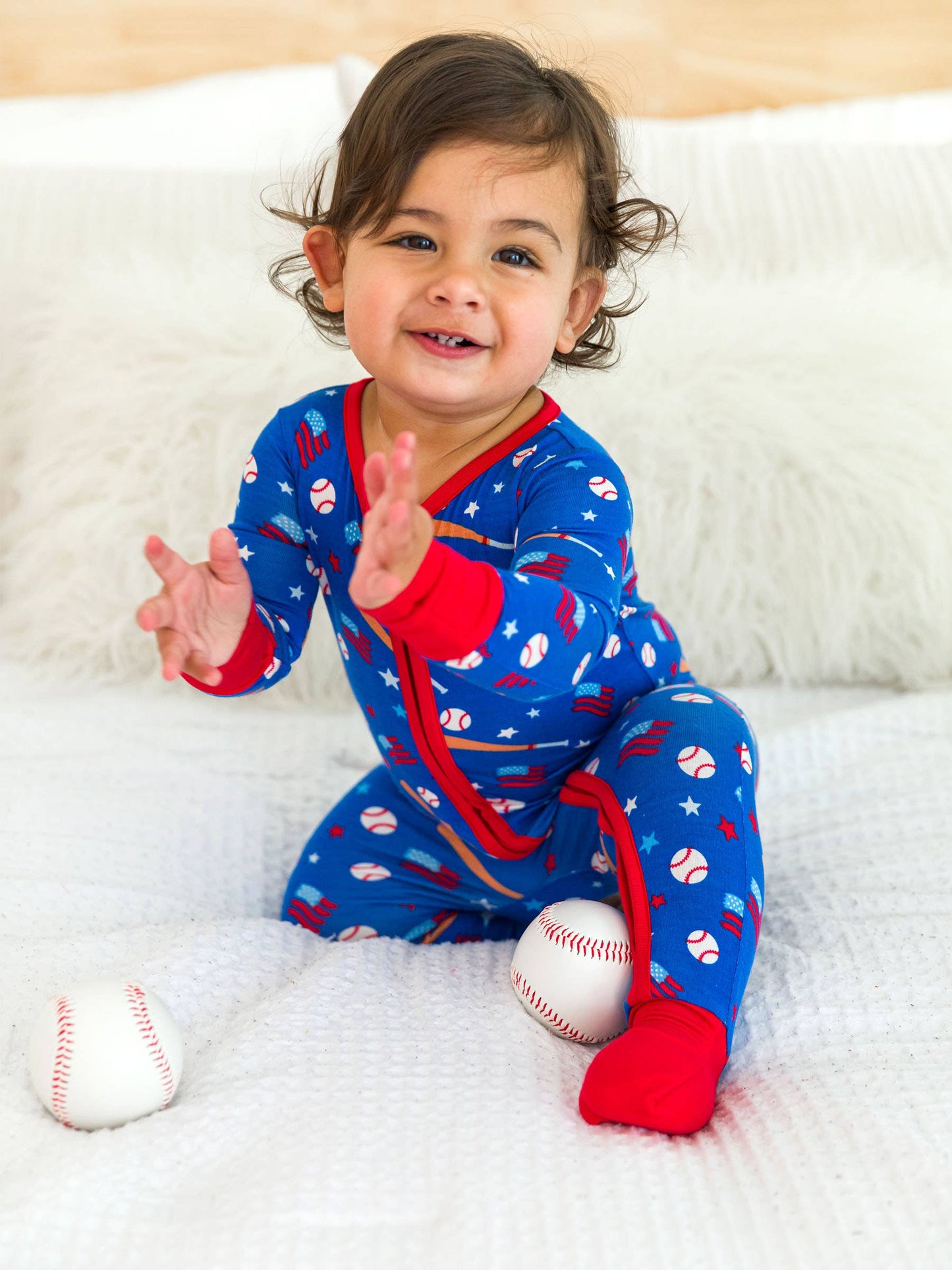 Baby Boys Play Ball Baseball Convertible One Piece Pajamas