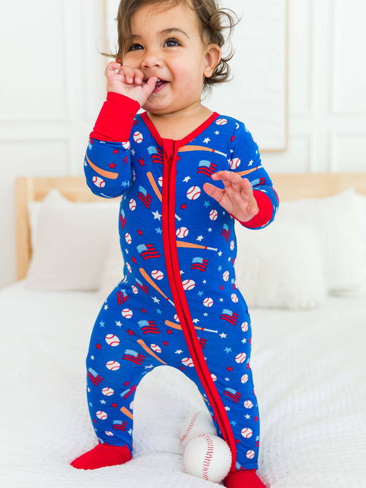 Baby Boys Play Ball Baseball Convertible One Piece Pajamas