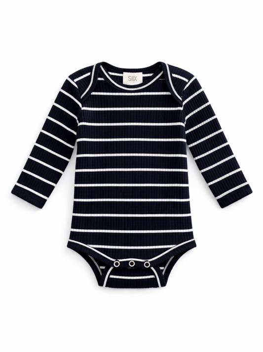 Black/White Stripe / Ribbed Long Sleeve Bodysuit