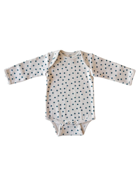 Blue Flower / Organic Pointelle Long Sleeve Bodysuit