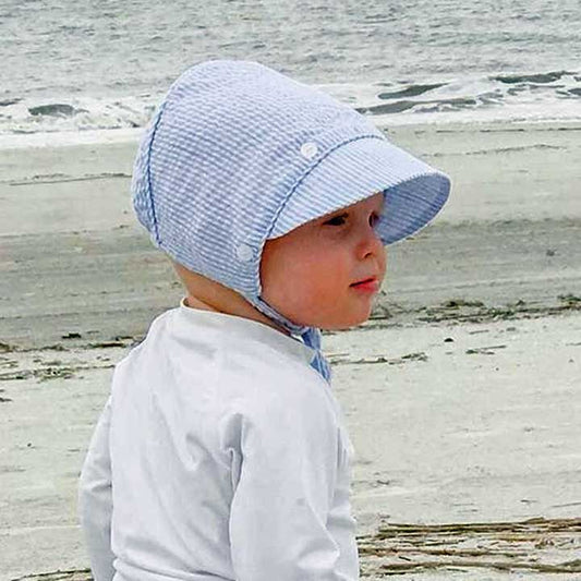 Blue Stripe Seersucker Bonnet Baby