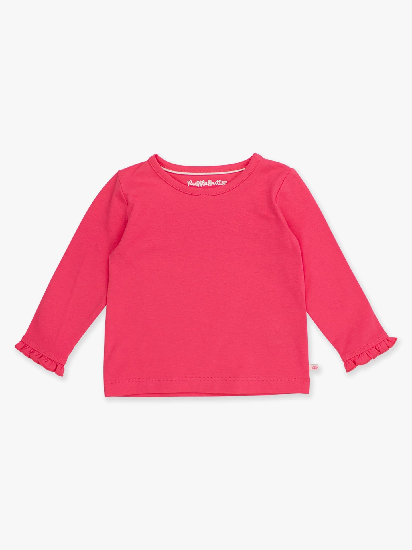 Girls Hot Pink Knit Long Sleeve Ruffle Sleeve Top
