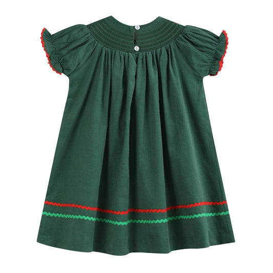 Green Corduroy Smocked Bishop Dress