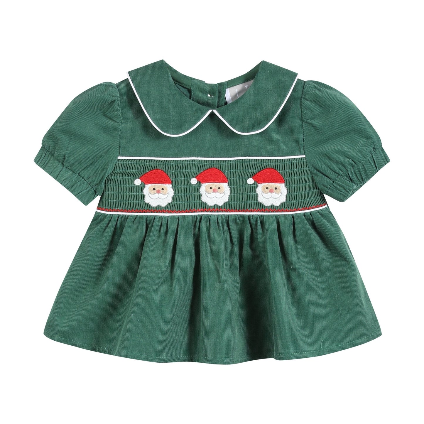 Green Corduroy Santa Smocked Dress and Bloomers