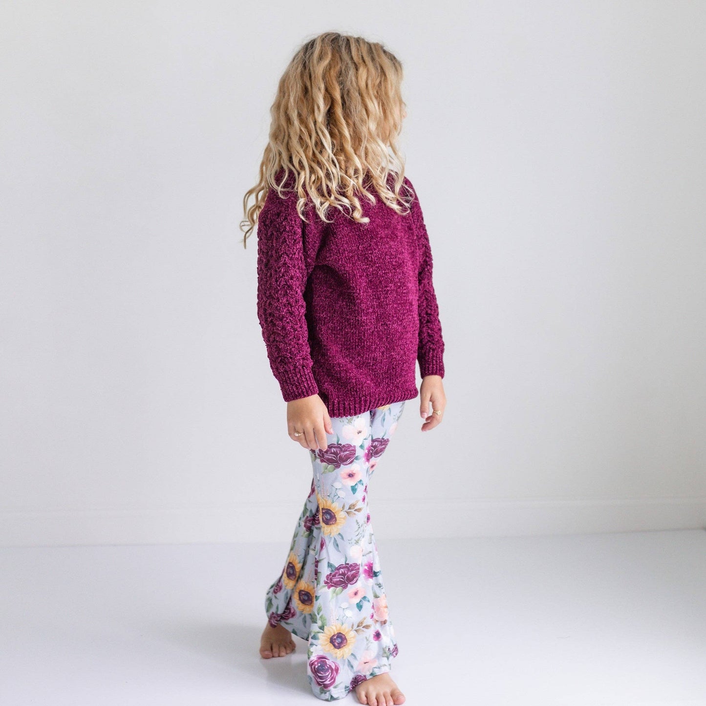 Plum Sweater & Sage Floral Bell Bottom Set